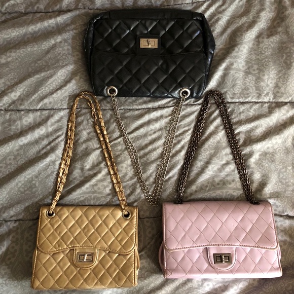 Handbags - Bundle 3 Gold Black Purple Quilted Chain Crossbody